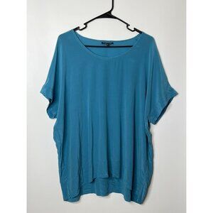 EIleen Fisher 100% Silk Vibrant Blue Scoop Neck Drop Shoulder Oversized Blouse S